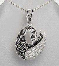 ELEGANT PURE 925 STERLING SILVER MARCASITE SWAN PENDANT