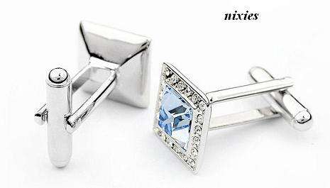 STYLISH SQUARE SOFT TANZANITE & CLEAR WHITE SWAROVSKI CUFF LINKS