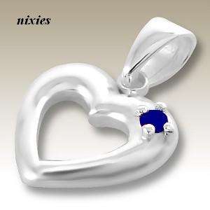 DAINTY SOLID 925 STERLING SILVER HEART WITH REAL SAPPHIRE