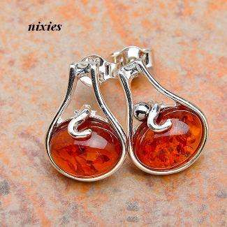 NATURAL BALTIC AMBER SOLID SILVER EARRINGS