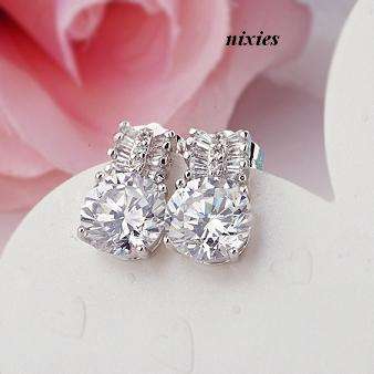 ELEGANT WHITE GOLD DIAMANTE  STUD EARRINGS