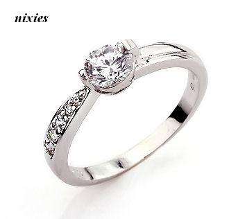 LOVELY WHITE GOLD EP DIAMOND SOLITAIRE ENGAGEMENT RING - SIZE 6(M)