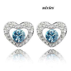 STRIKING BLUE TOPAZ SWAROVSKI HEART EARRING STUDS