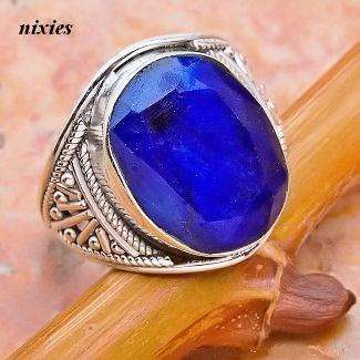 100% NATURAL SAPPHIRE SOLID 925 STERLING SILVER RING - SIZE 8(Q)
