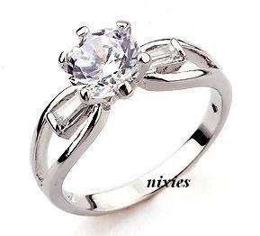 LOVELY WHITE GOLD EP DIAMOND SOLITAIRE ENGAGEMENT RING - SIZE 6(M)