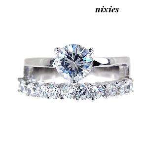 ELEGANT WHITE GOLD SIM  DIAMOND WEDDING SET - SIZE 8(Q)