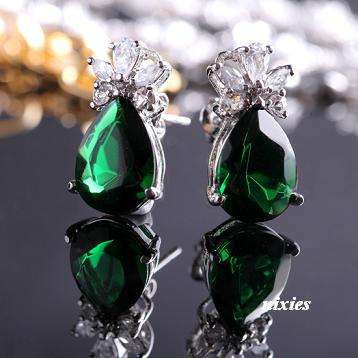 CHUNKY SIMULATED EMERALD  EARRING STUDS