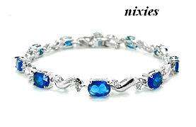 ATTRACTIVE WHITE GOLD EP BLUE & WHITE SAPPHIRE BRACELET