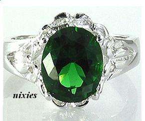 STRIKING OVAL EMERALD CZ RING - SIZE 6(M)
