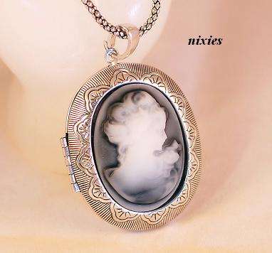 HUGE CAMEO LOCKET PENDANT ON LONG CHAIN