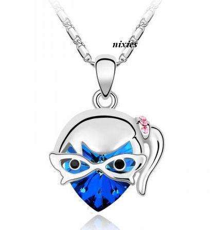 TRENDY BURMUDA BLUE SWAROVSKI MASK PENDANT on chain