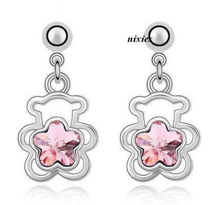 DARLING TEDDY BEAR EARRINGS WITH PINK SWAROVSKI'S