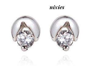 TINY WHITE GOLD EP DIAMANTE STUD EARRINGS