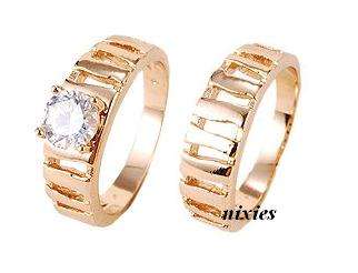 YELLOW GOLD EP DIAMANTE SOLITAIRE WEDDING SET  - SIZE 7(O)