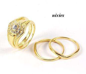 BEAUTIFUL YELLOW GOLD EP DIAMOND WEDDING RING SET - SIZE 9(S)