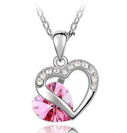 DAZZLING PINK TOPAZ SWAROVSKI  HEART NECKLACE