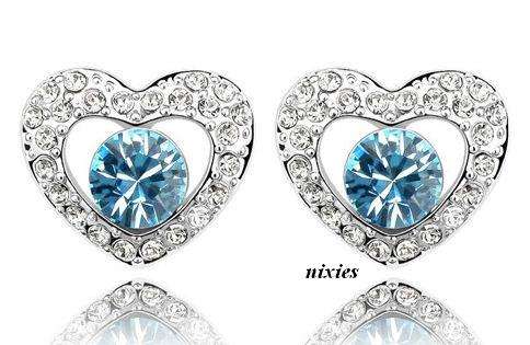 BLUE TOPAZ SWAROVSKI HEART EARRING STUDS