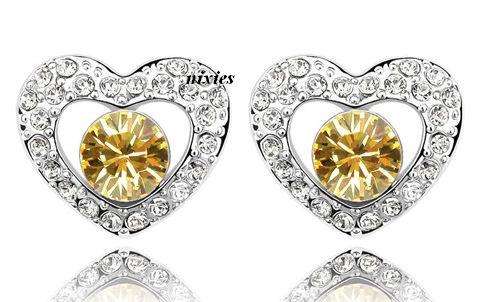 YELLOW TOPAZ  SWAROVSKI HEART EARRING STUDS