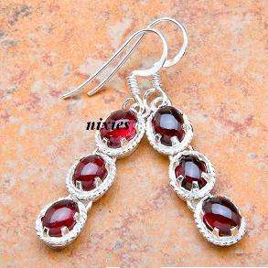 LOVELY REAL GARNET STERLING SILVER DANGLING EARRINGS