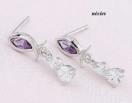 FEMININE AMETHYST CZ  925 STERLING SILVER EARRINGS