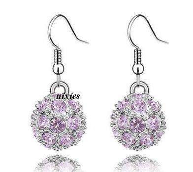 GORGEOUS AMETHYST SWAROVSKI GLITTER BALL EARRINGS