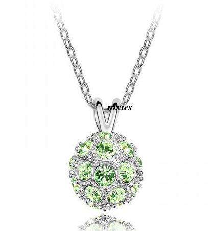 GORGEOUS PERIDOT SWAROVSKI GLITTER BALL PENDANT  on chain