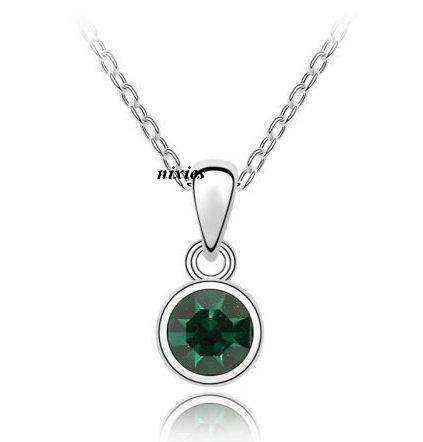 RARE EMERALD SWAROVSKI SOLITAIRE PENDANT  on chain