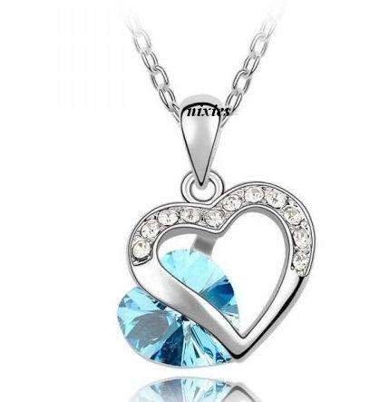 DAZZLING BLUE TOPAZ SWAROVSKI  HEART NECKLACE