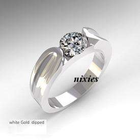 LOVELY WHITE GOLD PLATED DIAMOND SOLITAIRE ENGAGEMENT RING - SIZE 6(M)