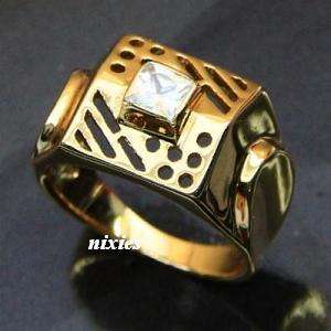 STRIKING GENTS GOLD FILLED DIAMOND CZ RING  - SIZE 9(S)