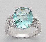 DAZZLING PURE 925 STERLING SILVER AQUAMARINE CZ RING - SIZE 9(S)