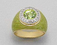 CHUNKY  PERIDOT CZ & DIAMOND COCKTAIL RING - SIZE 6(M)