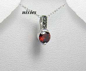 LOVELY SOLID SILVER GARNET & MARCASITE PENDANT