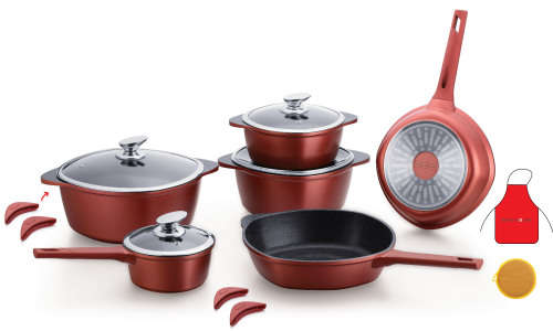 Royalty Line - 15Pieces Marble Coating Cookware Set Burgundy(PLEASE READ BEFORE BIDDING)