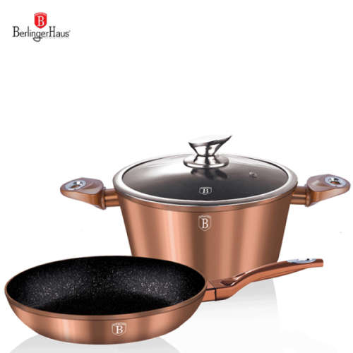 Berlinger Haus 3-Piece Metallic Line Marble Coating Induction Casserole and Fry Pan Set - Copper