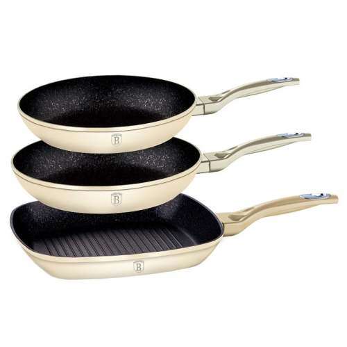 Berlinger Haus - 3 Pieces Marble Coating Metallic Line Fry Pan Set - Cream (READ THE DESCRIPTION)