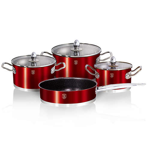 Berlinger Haus 7 piece cookware set, Stainless Steel Metallic Red, Passion Collection