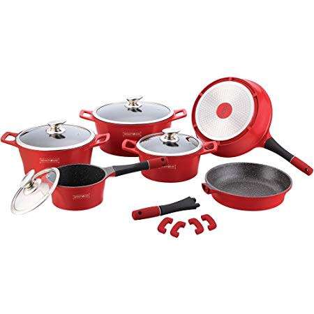 Royalty Line 12 Pieces Marble Coating Cookware Set - Red (READ THE DESCRIPTION)