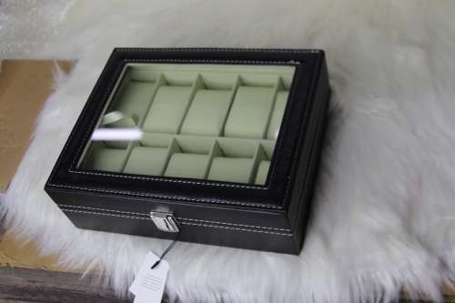 Jack Brown Luxury 10-Slot Leather Watch Display Box - Black (Refurbished)