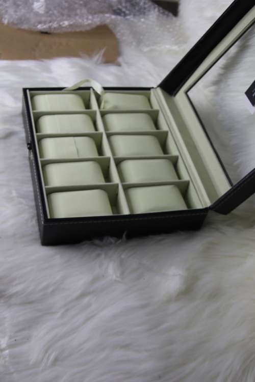 Jack Brown Luxury 10-Slot Leather Watch Display Box - Black (Refurbished)