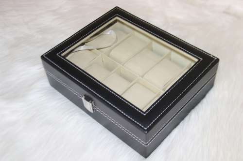 10 Compartment PU Leather Watch Display Box - Black