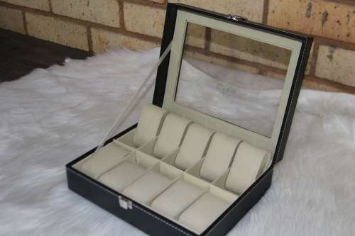 10 Compartment PU Leather Watch Display Box - Black