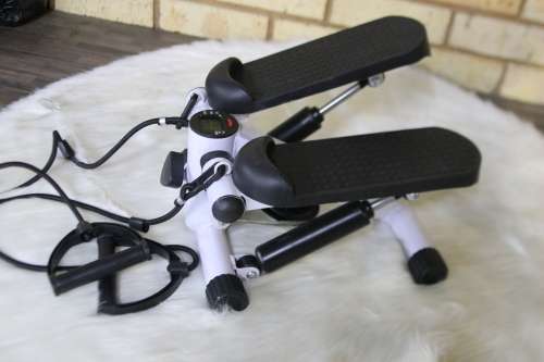 Fitness Exercise Stepper Bike with Resistance Bands-White & Black