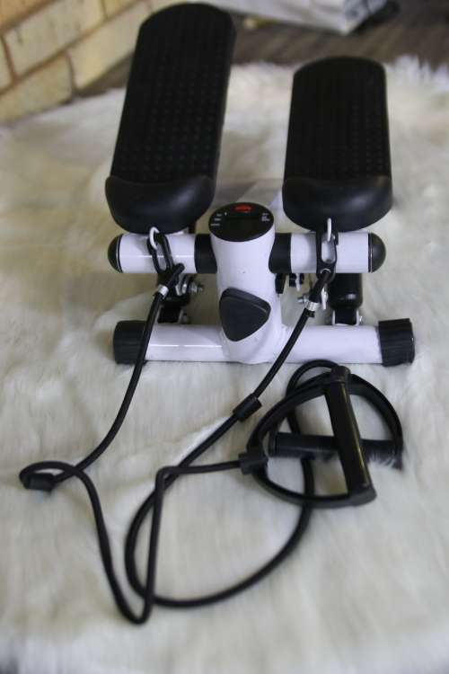 Fitness Exercise Stepper Bike with Resistance Bands-White & Black