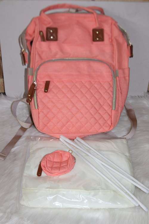 Multi-functional baby diaper bag & Bed - Peach