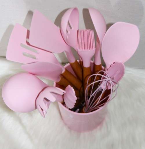 Cooking Utensil Set 11 Piece with Holder - Pink