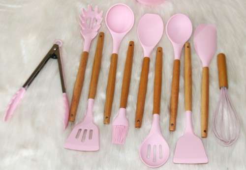 Cooking Utensil Set 11 Piece with Holder - Pink