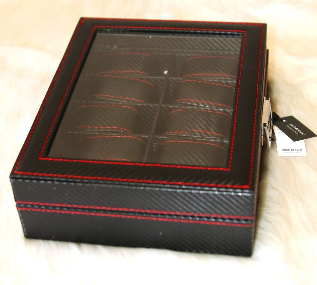 Jack brown Carbon Fiber PU Leather Watch Display Box - 12 Slot