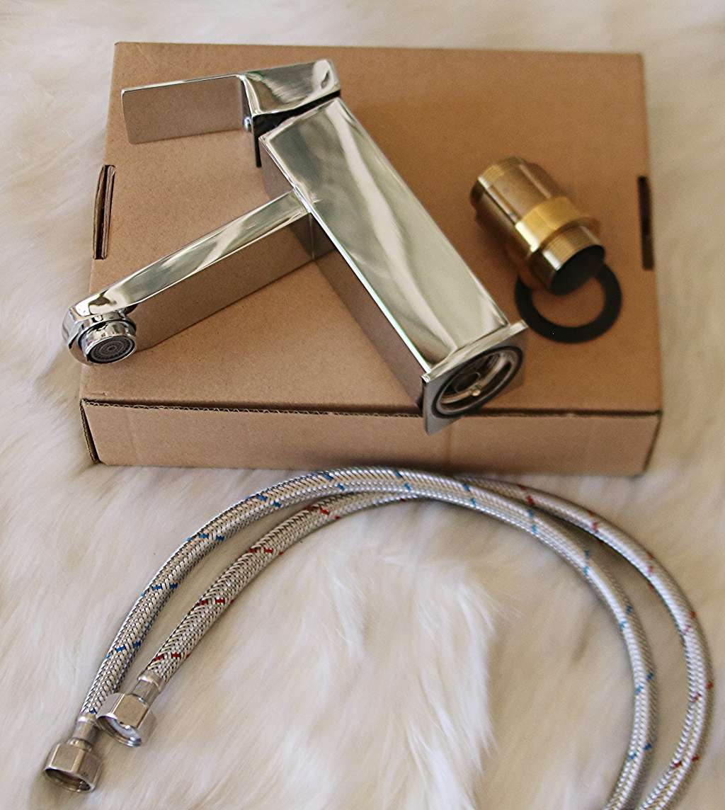 Jack Brown Square Bathroom Basin Mixer Tap With Hose - Chrome