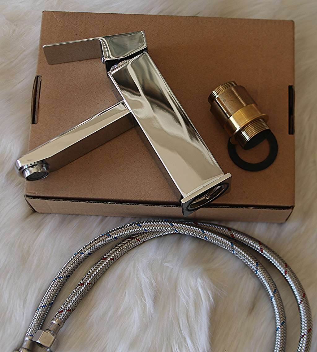 Jack Brown Square Bathroom Basin Mixer Tap With Hose - Chrome